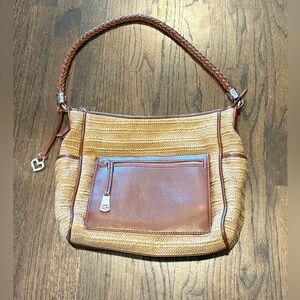 Brighton Brice Straw Organizer Hobo Brandy with Brown Leather Accents
